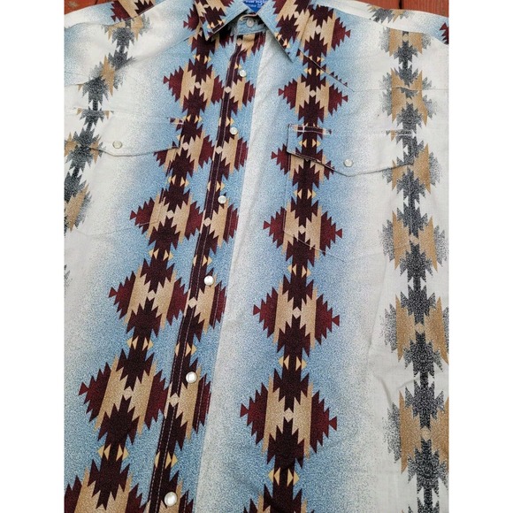 Wrangler Western Brushpopper Shirt Colorful Blue Native Aztex Geometric Size XL - Picture 4 of 8